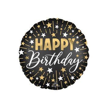 Фольгована кулька круг "Happy Birthday зірочки" чорна, Anagram FL-15778 фото