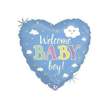 Фольгована кулька серце "Welcome baby boy" блакитна, Grabo FL-01618 фото