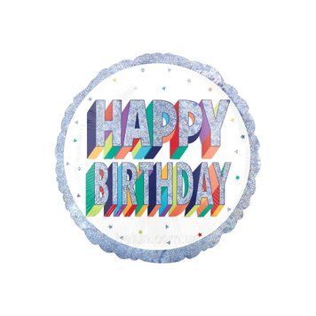 Фольгована кулька круг "Happy Birthday" біла, Anagram FL-01590 фото