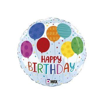 Фольгована кулька круг "Happy Birthday повітряні кульки" блакитна, Grabo FL-13186 фото